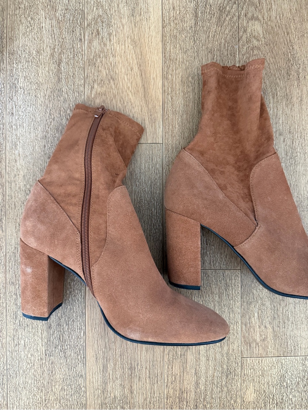 Women's Tan Suede Block Heel Ankle Boots